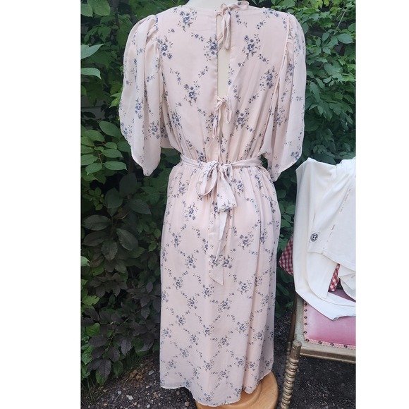 Floral Storia Large Pink Blue Cottagecore Tie Back Puff Sleeve - Picture 3 of 12